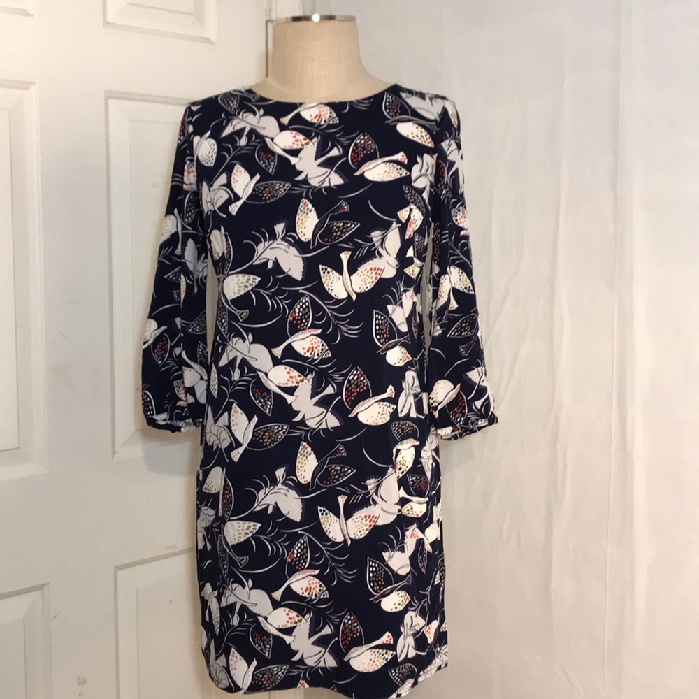NWT XS Old Navy Blue & White Bird Blouse Dress - Picture 1 of 8